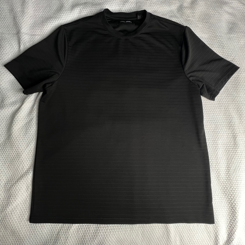 John Henry Mens Black Striped Textured T Shirt Size Large Casual‎ Streetwear